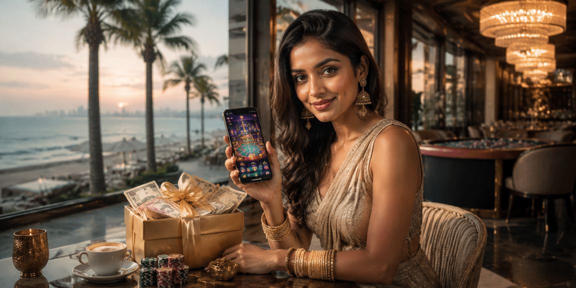 Indian woman using mobile device for casino and sports betting
